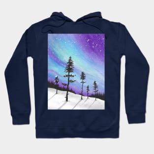 Dancing aurora on snowy landscape watercolor artwork Hoodie